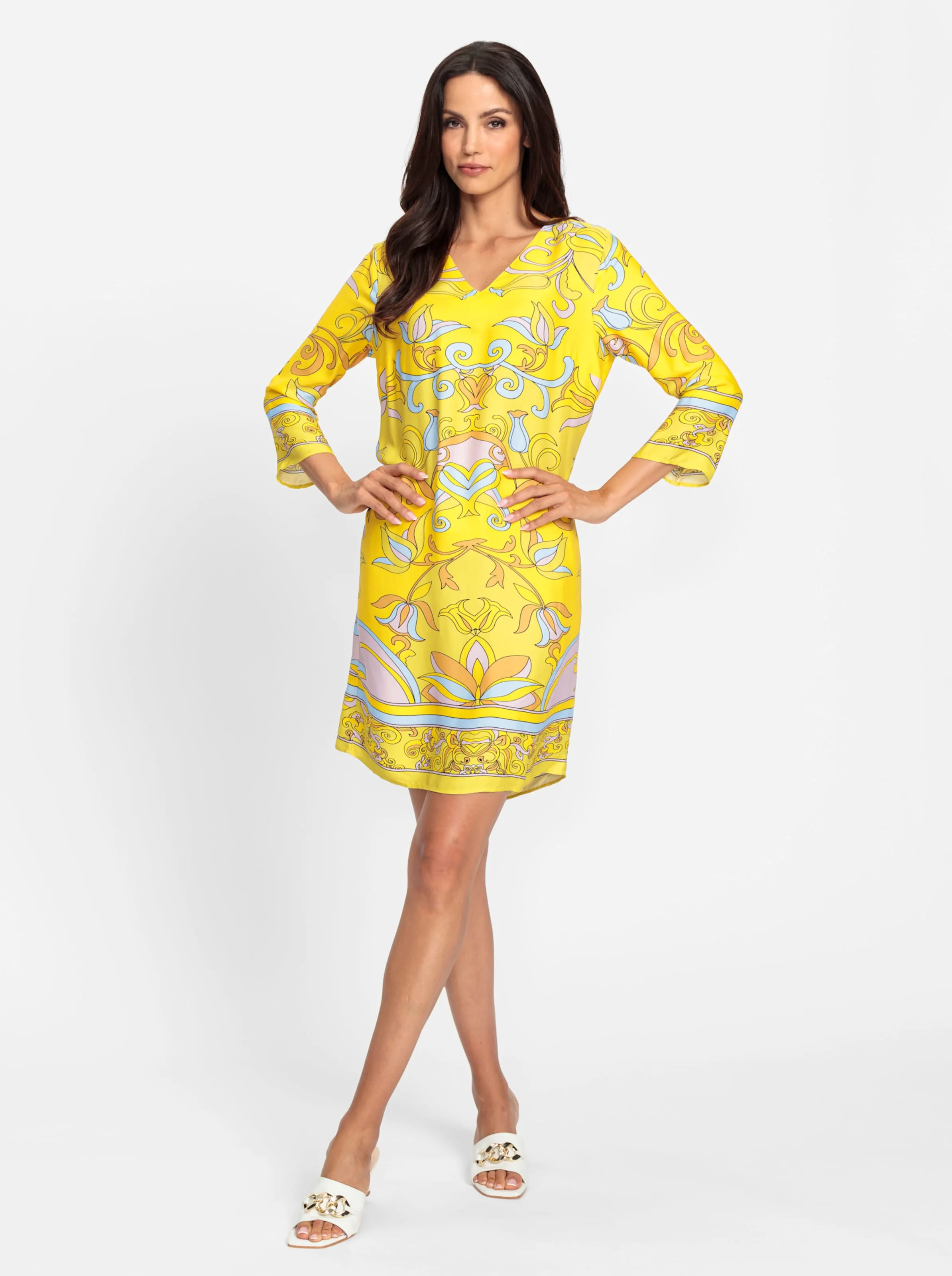 heine Druckkleid in sonnengelb-limone-bedruckt
